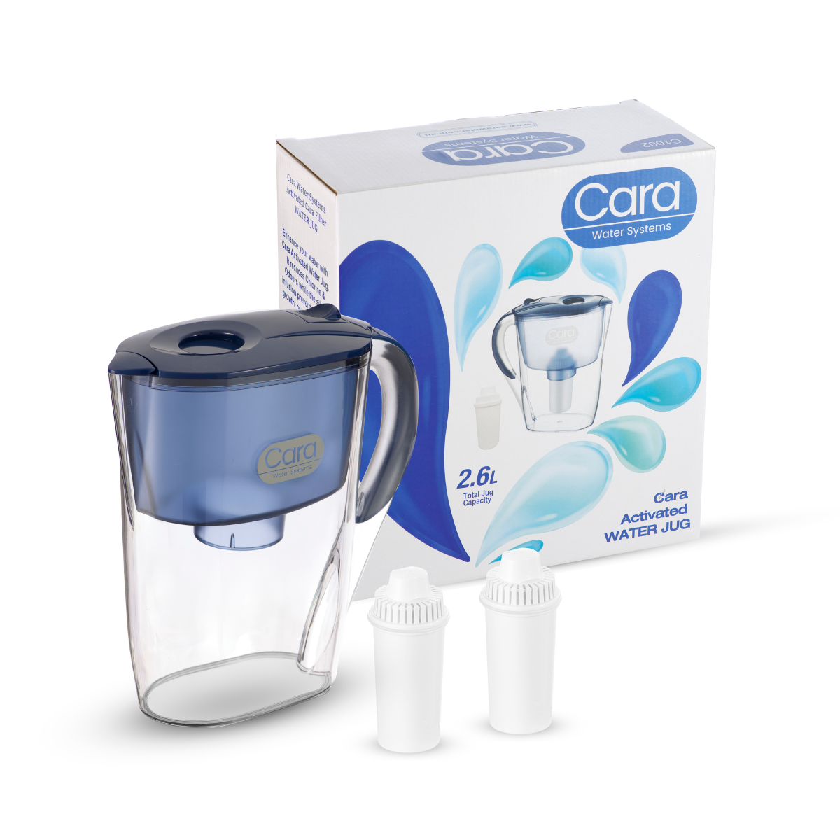Cara Water Filter Jug 2.6Ltr with Two Coconut Carbon Resin Filter