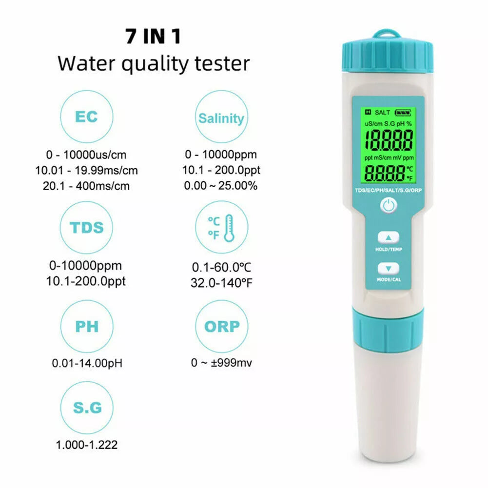 Ultimate 7-in-1 Digital Water Quality Meter with LCD Backlight